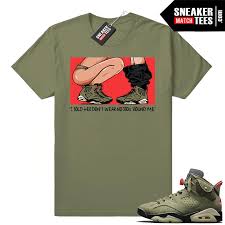 Travis Scott X Jordan 6 No 350s Olive Shirt Sneaker Match Tees Mens Casual Outfits Olive Shirt