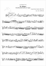 How to play all the notes on the recorder! Allegro From Recorder Sonata In C Major G F Handel Free Flute Sheet Music Flutetunes Com