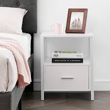 Vibe 3 drawer and shelf utility side table with wh. 56cm Vecelo Bedside Table White 1 Drawer Nightstand Cabinet For Storage Shelf Industrial Side End Table 45 45 Furniture Home Kitchen Mymobileindia Com