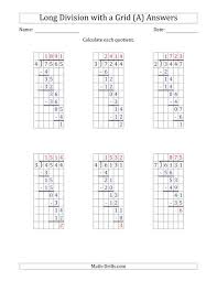 4 digit by 1 digit long division with remainders with grid assistance a