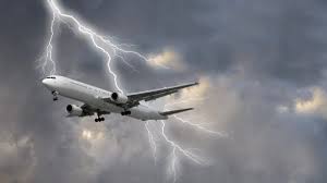 plane with lightning in background