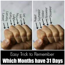 Trick To Remember Which Months Have 31 Days Happy Hooligans How To Memorize Things Kids Calendar School Help