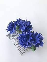 Corn Flower Hair Comb Blue Flowers For Bride Hair Style Floral Hair Piece Boho Wedding Style Floral Hair Crown Floral Hair Pins Bridal Head Wreath