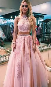 Two Piece Formal Prom Dresses Prettiest Long Prom Dresses With Appliques Simple Prom Dres High Neck Prom Dress 2 Piece Prom Dress High Neck Prom Dresses Long