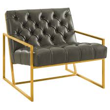 Modway Bequest Antique Gold Stainless Steel Faux Leather Accent Chair Leather Accent Chair Luxury Chairs Accent Chairs