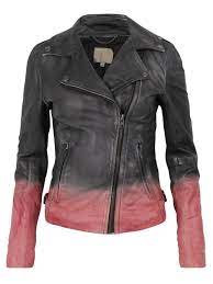 Tehmi Dip Dyed Leather Biker Jacket In Black Coral
