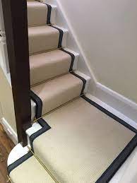 Cream Striped Carpet Stair Runner With Blue Taping Striped Carpet Stairs Stair Runner Carpet Striped Carpets