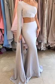 Black And Gold 2 Piece Prom Dress Special Two Piece One Shoulder Long Sleeves Floor Length Grey Mermaid Prom Dress Prom Dresses Long With Sleeves Evening Dresses Elegant Prom Dresses With Sleeves