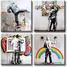 A good way to to switch things up a little is by choosing artwork that doesn't live within the confined borders or a. Buy Banksy Street Graffiti Art Wall Decor Pop Art Colorful Paintings Canvas Prints Modern Artwork For Living Room Bedroom Office 12w X 12h X 4 Panel Stretched And Framed Ready To Hang