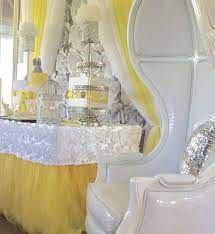 Yellow White Silver Baby Shower Party Ideas Photo 7 Of 11 Baby Shower Yellow Yellow Girl Baby Shower Baby Shower Princess