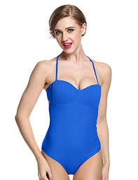 Ekouaer Halter One Piece Swimsuit Bandeau Pin Up Retro Monokini Swimsuits For Women