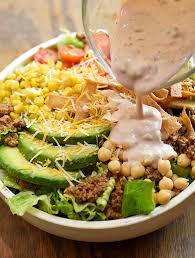 This rich and creamy french dressing is bursting with a . Ultimate Taco Salad With Ranch Salsa Dressing Onion Rings Things