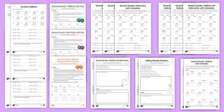 decimal number addition and subtraction worksheet twinkl