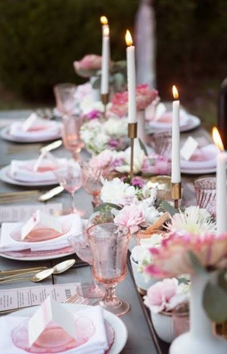 Mga resulta ng larawan para sa Rose Pink and white motifs table settings"