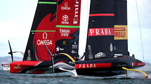 Italy's luna rossa, left, and team new zealand sail in race one of the america's cup on auckland's waitemata harbour, wednesday, march 10, 2021. Jaeqzw1oaxj4fm