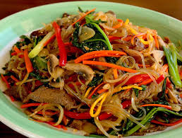 Japchae Sweet Potato Starch Noodles Stir Fried With Vegetables Recipe Maangchi Recipes Vegetable Recipes Spiral Vegetable Recipes