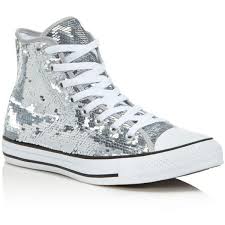 Black And Silver High Top Sneakers Converse Women S Ctas Sequined High Top Sneakers 70 Liked On Polyvore Featuring Shoes Sneakers Silver Hi Sequin Shoes White High Top Sneakers Prom Shoes