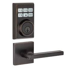 Kwikset Smartcode Contemporary Venetian Bronze Single Cylinder Electronic Deadbolt And Halifax Lever With Smartkey Security 909hfl720 11psmt Electronic Deadbolt Bronze Home Depot