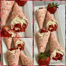 Strawberry Shortcake Cheesecake Waffle Cones Yummy Food Dessert Waffle Cone Recipe Food