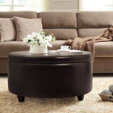 Walnew Large Round Storage Ottoman Comfort Footrest Brown Faux Leather Walmart Com Walmart Com