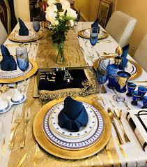 Blue And Gold Shabbat Shabbattablesetting Shabbat Passover Seder Seder