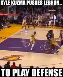 Much like lebron, fans were growing increasingly they proceeded to make some pretty hilarious kyle kuzma memes, mostly suggesting that he'll be. Nba Memes Lebron James Gets Shoved By Kyle Kuzma Facebook
