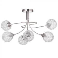Flush fitting ceiling light (no bulb included). Allium 6 Arm Semi Flush Ceiling Light In Satin Nickel Litecraft