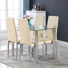 Get 5% in rewards with club o! Buy 5 Piece Dining Table Sets Glass Metal 4 Pu Leather Chairs Kitchen Room Furniture Online In Taiwan 164251927836