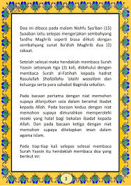 Malam (nisfu sya'ban) dibukanya pintu ampunan, perbanyak istighfar, sholawat nabi dan membaca surat yasin, kata helmy kepada tim hikmah detikcom, senin 6 april 2020. Doa Selepas Solat Sunat Nisfu Sya Ban