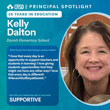 For 15 years, Kelly Dalton, has proudly served as a principal in CFISD and  currently serves as principal at Danish Elementary! We celebrate you, Ms.  Dalton! #CFISDSpirit 🎉 #ChooseCFISD #ThankaPrincipal