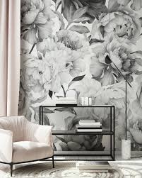 Black And White Flower Wall Mural Dark Floral Charcoal Rose Flower Wallpaper Mural In 2020 Grey Floral Wallpaper Peony Wallpaper Rose Flower Wallpaper