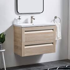 This black product provides more storage space in the bathroom and it can be located over the toilet. Glanzhaus Modern Oak 600mm Wall Hung Vanity Unit With Basin Light Wooden Bathroom Vanity Unit With Sink And 2 Large Storage Drawers Space Saving 600 Buy Online In Bahamas At Bahamas Desertcart Com Productid