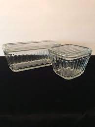 If yours is not stamped oven safe on the bottom or with a brand name like pyrex or anchor hocking that make this site might help you. Anchor Hocking 1932 Vintage Design Refrigerator Dish Ribbed Clear Glass Containers With Lids Glass Containers With Lids Vintage Designs Glass Refrigerator