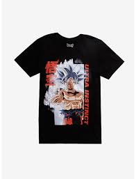Through repeated usage of this powerful mental state, goku manages to complete the form, giving him enough power to rival the gods of destruction and lead universe 7 to standing a chance against jiren. Dragon Ball Super Goku Ultra Instinct T Shirt Hot Topic Exclusive