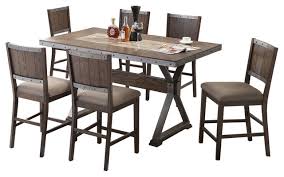 The counter height dining tables have prime qualities and discounts that give you value for money. Dark Oak With Marble Center Top 7 Piece Counter Height Dining Set Industrial Dining Sets By Furniture Import Export Inc Houzz