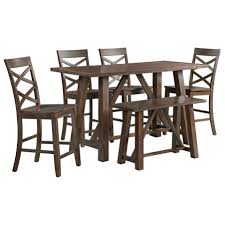 Add a traditional bar & pub table set to your home to add flexibility to your dining options. Elements International Renegade Rustic 6 Piece Pub Table Set Goffena Furniture Mattress Center Pub Table And Stool Sets