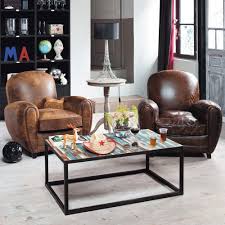 Fauteuil Club Vintage Marron Oxford Eclectic Furniture Coffee Table Modern Industrial Living Room