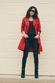 Red Trench Coat Outfit Casualoffice Red Coat Outfit Red Jacket Outfit Red Trench Coat