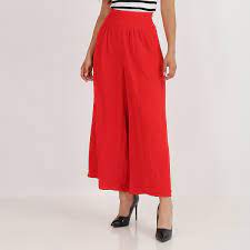 Pantalon Large Rouge A Effet Plisse