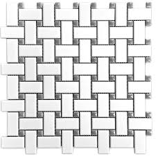 Basket weave floor tile in bathroom ideas. Basketweave Porcelain Mosaic Gloss Gray Dot Floor Wall Tile