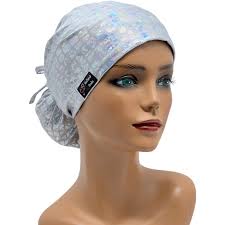 STRETCH Ponytail Scrub Cap,ava Silver/white Foil Tie Dye Oil Slick,scrub  Cap for Women,ponytail Scrub Cap,surgical Cap, Nurse Scrub Cap