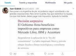 El dirigente social había publicado un tuit en el que criticaba a la empresa y la calificaba como generadora de contrabando, evasión y especulación financiera. Juan Grabois Celebro La Suspension De Los Beneficios Impositivos Para Mercado Libre Los Que Mas Tienen Deben Pagar Mas Impuestos