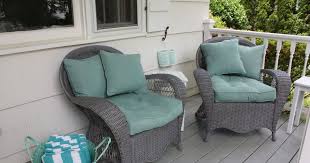 My Little Porch Makeover Spray Painted The Wicker Chairs Gray And The Tables White A Wicker Patio Furniture Outdoor Wicker Furniture Painting Wicker Furniture