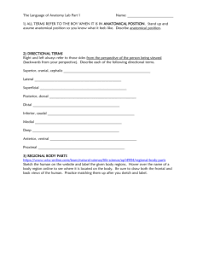 Human anatomy & physiology laboratory manual. Lab1anatomicalterms