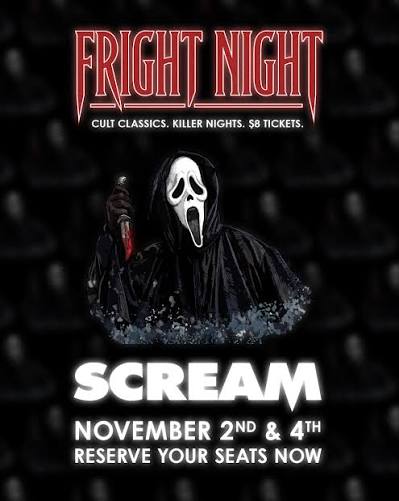 Fright Night wraps up with a classic. 🎬 Scream is on the big screen  November 2nd and 4th for just $8 a ticket. Ghostface deserves to be seen  with a crowd. Get