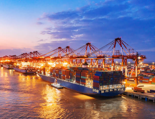 Container ship at port