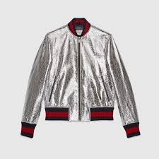 Gucci Men S Crackle Metallic Silver Leather Bomber Jacket 3350 2500 Eur For Women S Vers Custom Leather Jackets Mens Leather Bomber Jacket Leather Jacket Men