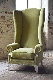 Modern Queen Anne Chesterfield Wing Arm Chair Extra High Back Lime Green Velvet Living Room Chairs Leather Dining Room Living Room Leather