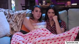 Two busty TS Kasey Kei and Zariah Aura are on the couch watching some  movies.After that,they get horny and start kissing each other.Next is,Zariah  throats Kaseys shecock passionately and in return,Kasey licks