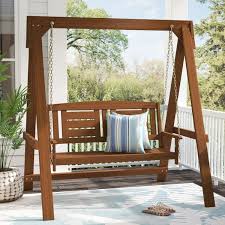 Arianna Hardwood Hanging Porch Swing With Stand In 2020 Verandaschaukel Hollywoodschaukel Terrassen Schaukel